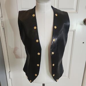 Atelier TELL-ME PARIS Black Leather Vest with Gold Lion Buttons